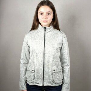 Kensie Girl Grey Utility Jacket Soft Zip-Up Moto Style with Pocket Detail Size L